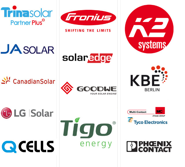 Fronius, K2 Systems, Trina Solar, JA Solar, LG Solar, Q-Cells, Solaredge